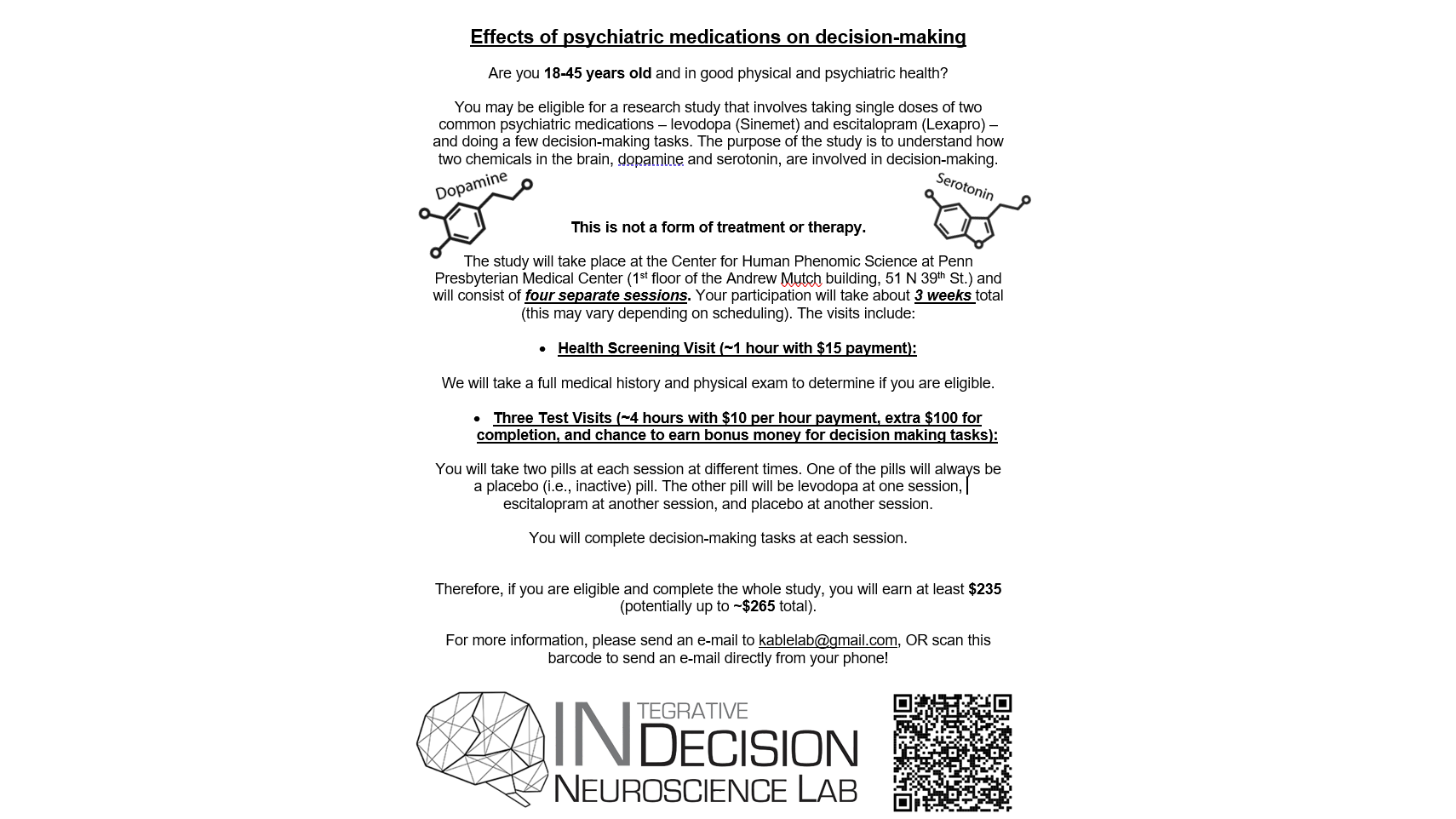 Effects of psychiatric medications on decision-making study